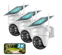 Caméra de surveillance d'extérieur COOAU 2K à batterie, rotation à 360°, Wi-Fi, vision nocturne couleur, alimentation solaire, détecteur de mouvement PIR, stockage sur le cloud/carte TF, 3 pièces