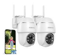 Caméra de surveillance d'extérieur COOAU 2K, Wi-Fi, orientable à 355°/90°, caméra d'extérieur Wi-Fi 3 MP avec suivi automatique, vision nocturne couleur jusqu'à 30 m, lot de 2