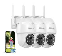 Caméra de surveillance d'extérieur COOAU 2K, Wi-Fi, orientable à 355°/90°, caméra d'extérieur Wi-Fi 3 MP avec suivi automatique, vision nocturne couleur jusqu'à 30 m, 3 pièces