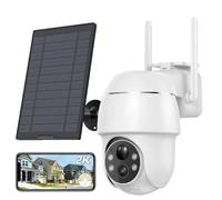 Caméra de surveillance d'extérieur COOAU avec panneau solaire - batterie 4 dBi - caméra d'extérieur Wi-Fi avec compression vidéo H.265, 4 projecteurs, stockage dans le cloud, 2,4 GHz