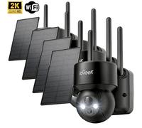 Caméra de surveillance d'extérieur ieGeek 2K WiFi, orientable à 360° (PTZ), alimentation solaire, vision nocturne couleur, audio bidirectionnel et détection PIR, 4 PC