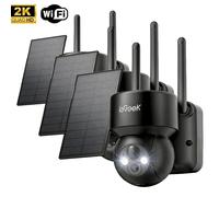 Caméra de surveillance d'extérieur ieGeek 2K WiFi, orientable à 360° (PTZ), alimentation solaire, vision nocturne couleur, audio bidirectionnel et détection PIR, 3 pièces