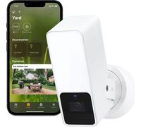 Caméra de surveillance Eve Outdoor Cam blanche, caméra intelligente avec projecteur et détecteur de mouvement