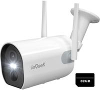 Caméra de surveillance extérieure 2K 3MP avec batterie, carte TF 32 Go, caméra WiFi sans fil d'extérieur, vision nocturne couleur 15 m, sirène/alarme à lumière blanche, détecteur de mouvement PIR.