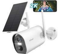 Caméra de surveillance extérieure 2K 3MP solaire, caméra de surveillance extérieure sans fil, détecteur de mouvement PIR, vision nocturne couleur 15 m, sirène et alarme lumineuse