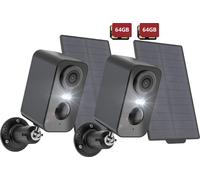 caméra de surveillance extérieure 2K sans fil avec panneau solaire, caméra extérieure vision nocturne couleur avec PIR, audio bidirectionnel, surveillance à distance, alarme, 2PCS, 64GBx2