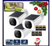 caméra de surveillance extérieure 2K solaire, caméra de surveillance extérieure batterie avec détecteur de mouvement PIR, vision nocturne couleur, audio 2 voies 32&64GB