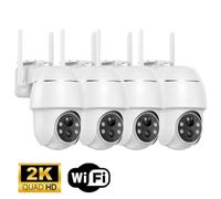 Caméra de surveillance extérieure 2K Wi-Fi, orientable à 355°/90°, caméra Wi-Fi d'extérieur 3 MP avec suivi automatique, vision nocturne couleur jusqu'à 30 m, IP66, lot de 4