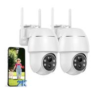 Caméra de surveillance extérieure 2K Wi-Fi, orientable à 355°/90°, caméra Wi-Fi d'extérieur 3 MP avec suivi automatique, vision nocturne couleur jusqu'à 30 m, IP66, lot de 2