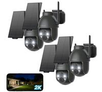Caméra de surveillance extérieure 2K WiFi, PTZ 360°, orientable, à énergie solaire, vision nocturne couleur, audio bidirectionnel, détection PIR, alarme intelligente, 4 PC
