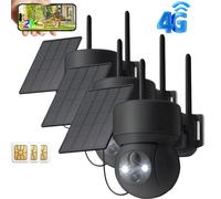 Caméra de surveillance extérieure 4G LTE à énergie solaire, batterie rechargeable, résolution 2K, avec carte SIM, caméra IP sans fil pour l'extérieur, sans Wi-Fi, orientable à 355°/90°, avec détection