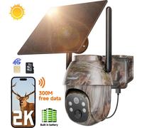 caméra de surveillance extérieure 4G LTE avec carte SIM et carte SD de 32 Go, sans WLAN, caméra IP PTZ solaire d'extérieur avec vision nocturne en couleur 2K, audio 2 voies IP66