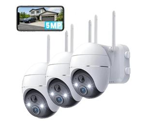Caméra de surveillance extérieure 5 MP à batterie Caméra Wi-Fi avec rotation panoramique 355° et inclinaison 120°, vision nocturne couleur, alimentation solaire, détecteur de mouvement PIR, surveillan