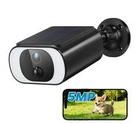 Caméra de surveillance extérieure 5 MP à énergie solaire, détection de mouvement PIR, vision nocturne couleur, audio bidirectionnel, étanche, alarme intelligente