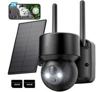 Caméra de surveillance extérieure Batterie solaire 2K caméra de surveillance extérieure WLAN extérieur sans fil 360 degrés PTZ PIR détecteur de mouvement vision nocturne couleur avec 32G & 64G