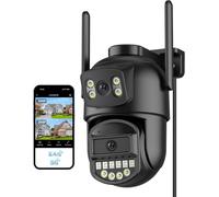 Caméra de surveillance extérieure - Caméra de sécurité pour habitation - Surveillance domestique - Double objectif - Vision nocturne couleur - Résolution 2,5K - Blanc