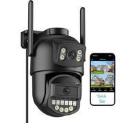 Caméra de surveillance extérieure - Caméra de sécurité pour habitation - Surveillance domestique - Double objectif - Vision nocturne couleur - Résolution 2,5K - Blanc