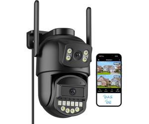 Caméra de surveillance extérieure - Caméra de sécurité pour habitation - Surveillance domestique - Double objectif - Vision nocturne couleur - Résolution 2,5K - Blanc