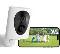 Caméra de surveillance extérieure - Caméra pour habitation - Surveillance de la maison - Sans fil, alimentée par batterie - Résolution 2K - Blanche