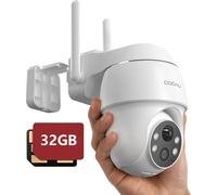 Caméra de surveillance extérieure COOAU 2K avec batterie rechargeable, PTZ, Wi-Fi, vision nocturne couleur, détecteur de mouvement PIR, reconnaissance faciale, audio bidirectionnel, Alexa, IP66, 32 Go