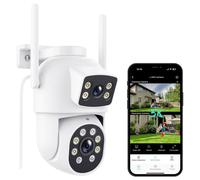 Caméra de surveillance extérieure - Double objectif 3K - Vision 360° - Vision nocturne couleur - Wi-Fi
