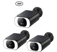 Caméra de surveillance extérieure HD 5 MP à batterie avec panneau solaire, caméra de surveillance solaire, surveillance avec projecteur et détection de mouvement PIR, lot de 3