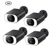 Caméra de surveillance extérieure HD 5 MP à batterie avec panneau solaire, caméra de surveillance solaire, surveillance avec projecteur et détection de mouvement PIR, lot de 4