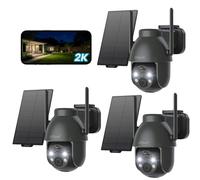 Caméra de surveillance extérieure ieGeek 2K WiFi, orientable à 360° (PTZ), alimentation solaire, vision nocturne couleur, audio bidirectionnel, détection PIR, alarme intelligente, lot de 3