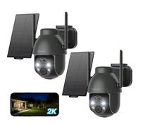 Caméra de surveillance extérieure ieGeek 2K WiFi, orientable à 360° (PTZ), alimentation solaire, vision nocturne couleur, audio bidirectionnel, détection PIR, alarme intelligente, 2 pièces