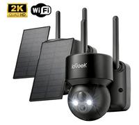 Caméra de surveillance extérieure ieGeek 2K WiFi, orientable à 360° (PTZ), alimentation solaire, vision nocturne couleur, audio bidirectionnel et détection PIR, 2 caméras