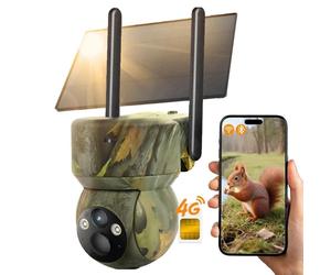 Caméra de surveillance extérieure PTZ TWUFY 2K 3G/4G LTE avec carte SIM, caméra de surveillance de la faune sauvage avec détecteur de mouvement, vision nocturne, carte de 32 Go, reconnaissance des ani
