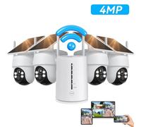 Caméra de surveillance extérieure Solaire 365 jours de batterie Set de 4 avec station de baseSans fil 360° 2K Vision nocturne couleur Alarme lumineuse & sonore Caméra de sécurité domestique