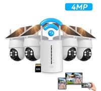 Caméra de surveillance extérieure solaire 365 jours de batterie Set de 4 avec station de baseSans fil 360° 2K vision nocturne couleur Lumière & alarme sonore Caméra de sécurité domestique avec 32G