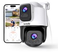 Caméra de surveillance extérieure Tenda, avec double objectif, caméra Wi-Fi extérieure 2K+2K avec fonction PTZ (panoramique, inclinaison, zoom)