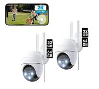 Caméra de surveillance extérieure WLAN PTZ Suivi automatique Vision nocturne Dome Camera, 2 pièces 32&64GB