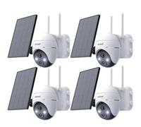 Caméra de surveillance ieGeek 2K sans fil pour l'extérieur, solaire, PTZ 360°, batterie rechargeable, 2,4 GHz, vision nocturne couleur, détection PIR, cloud, 4 PC