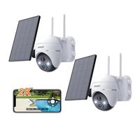 Caméra de surveillance ieGeek 2K Wi-Fi pour l'extérieur, sans fil, solaire, PTZ 360°, batterie, 2,4 GHz, vision nocturne couleur, détection PIR, cloud, 2 PC
