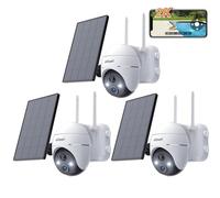 Caméra de surveillance ieGeek 2K Wi-Fi pour l'extérieur, sans fil, solaire, PTZ 360°, batterie rechargeable, 2,4 GHz, vision nocturne couleur, détection PIR, cloud, 3PC