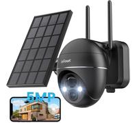 Caméra de surveillance ieGeek 5 MP Wi-Fi pour l'extérieur, sans fil, solaire, PTZ 360°, batterie rechargeable, 2,4 GHz, vision nocturne couleur, détection PIR, audio bidirectionnel