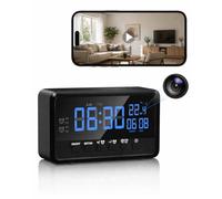 Caméra de Surveillance Intérieure WiFi, Caméra Espion Réveil HD avec Vision Nocturne, Détection de Mouvement, Double Alarme, Affichage Température & Date, Contrôle via App (Compatible Tuya Smart)