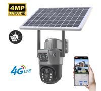 Caméra de surveillance IP PTZ 4MP 4G, conçue pour une utilisation en extérieur, alimentée par énergie solaire, dotée de deux objectifs, d'un double écran, d'un détecteur de mouvement PIR et d'une fonc