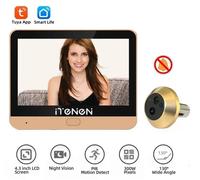Caméra de surveillance numérique pour porte - Vidéophone - 3 MP - Wi-Fi 2,4 GHz - Compatible Tuya Smart - Audio unidirectionnel - Batterie 5000 mAh - Couleur or