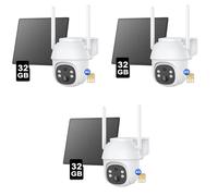 Caméra de surveillance pour l'extérieur, 2K, vision nocturne, 4G LTE, audio bidirectionnel, panneau solaire, 355° horizontal & 90° vertical Carte SD 32GB, 3 packs