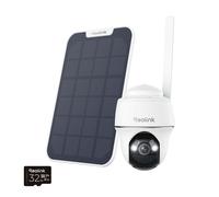 Caméra de surveillance Reolink Go PT Plus+ avec panneau solaire, résolution 2K+ (5MP), connectivité 4G LTE, batterie intégrée, fonction de panoramique et d'inclinaison, sans Wi-Fi, emplacement pour ca