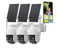 Caméra de surveillance solaire 2K d'extérieur à batterie, avec surveillance à 360°, suivi automatique des personnes, vision couleur de nuit, éclairage et alarme sonore, lot de 3