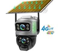 Caméra de surveillance solaire 4G - Caméra IP PTZ - Double objectif 8 MP 4K - Vision nocturne en couleur - Étanche - Batterie 8 000 mAh - Carte microSD de 64 Go incluse