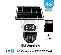 Caméra de surveillance solaire 4G - Caméra PTZ - Double objectif - 1080p - Vision nocturne en couleur - Détection de personnes par capteur PIR - Zoom 10x - Carte SIM 4G - Carte MicroSD de 128 Go inclu