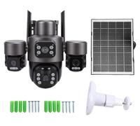 Caméra de surveillance solaire à 3 objectifs, 6 MP, HD, angle de vision de 360 degrés, IP66, étanche, détection de mouvement, Wi-Fi, intelligente pour l'extérieur