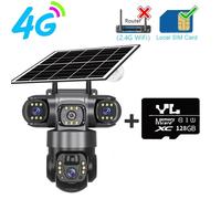 Caméra de surveillance solaire - Caméra IP d'extérieur - 4G - Carte TF de 128 Go - Objectif triple 15 MP - Étanchéité IP66 - Vision nocturne en couleur