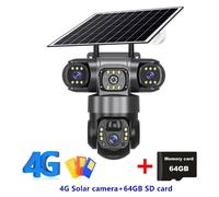 Caméra de surveillance solaire - Caméra IP PTZ 4G avec 3 objectifs, 15 MP - Panneau solaire 8 W, batterie 8 000 mAh - Détection PIR + radar - Indice de protection IP66 (étanche) - Carte microSD de 64 